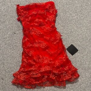 Lulu's Red Lace Ruffled Cocktail Dress